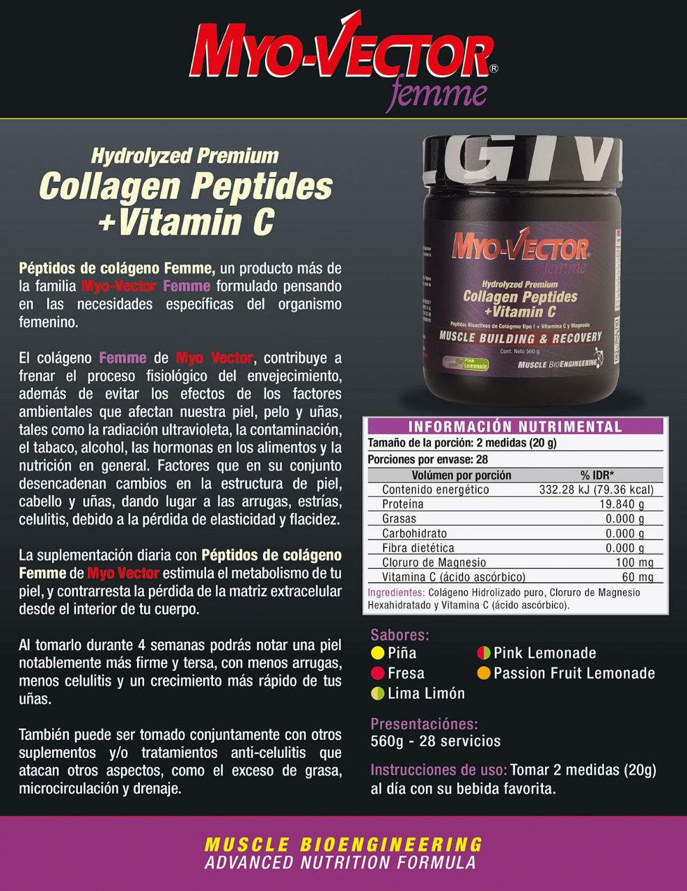 Colágeno Femme + Vitamina C presentación 560 g (28 servicios).
